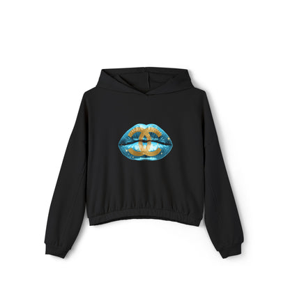 Designer Glam Blue Lips Cinched Hoodie