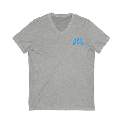 Blue Hand Heart Unisex Jersey Short Sleeve V-Neck Tee