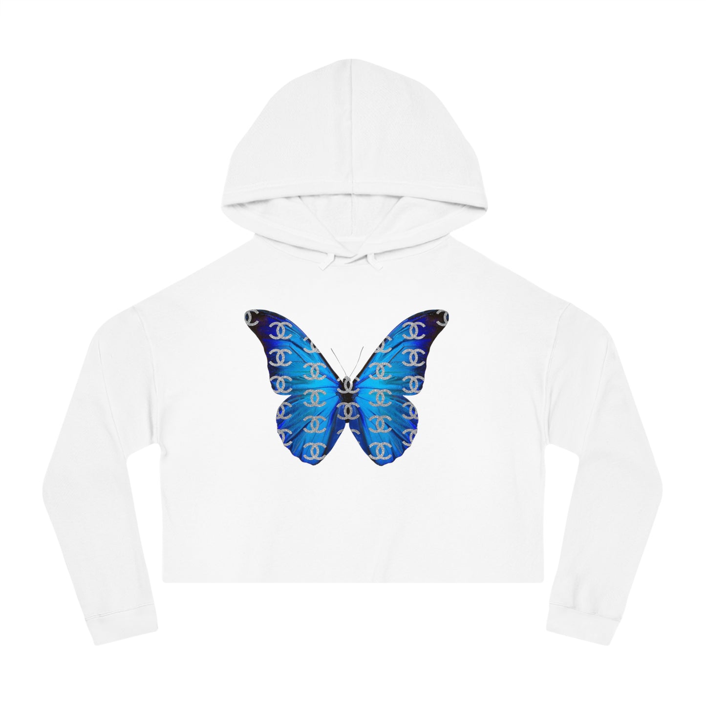 Designer Blue Butterfly Cropped Hoodie