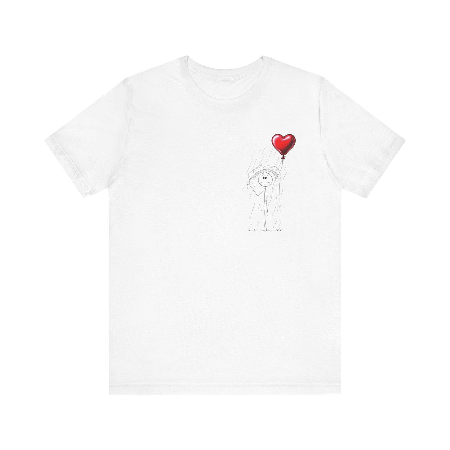 Guy the Stickman in the Rain with Red Balloon Unisex Jersey Short Sleeve Tee