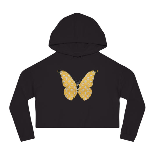 Designer Yellow Butterfly Cropped Hoodie