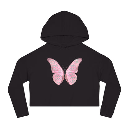 Designer Pink Butterfly I Cropped Hoodie