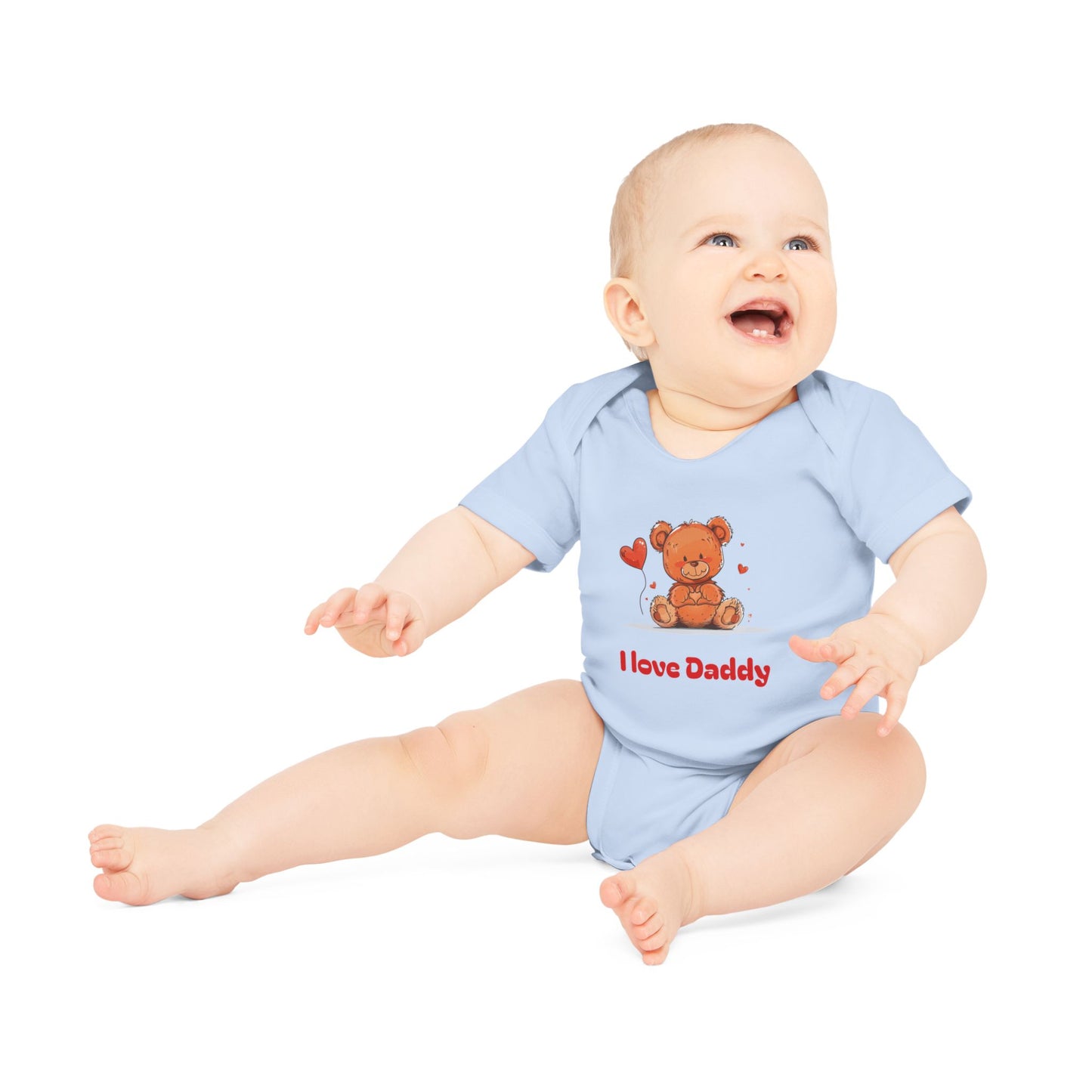 Beary Hand Heart I LOVE DADDY Baby Organic Onesie