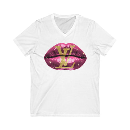 Designer Glam Pink Shimmer Lips II V-Neck Tee