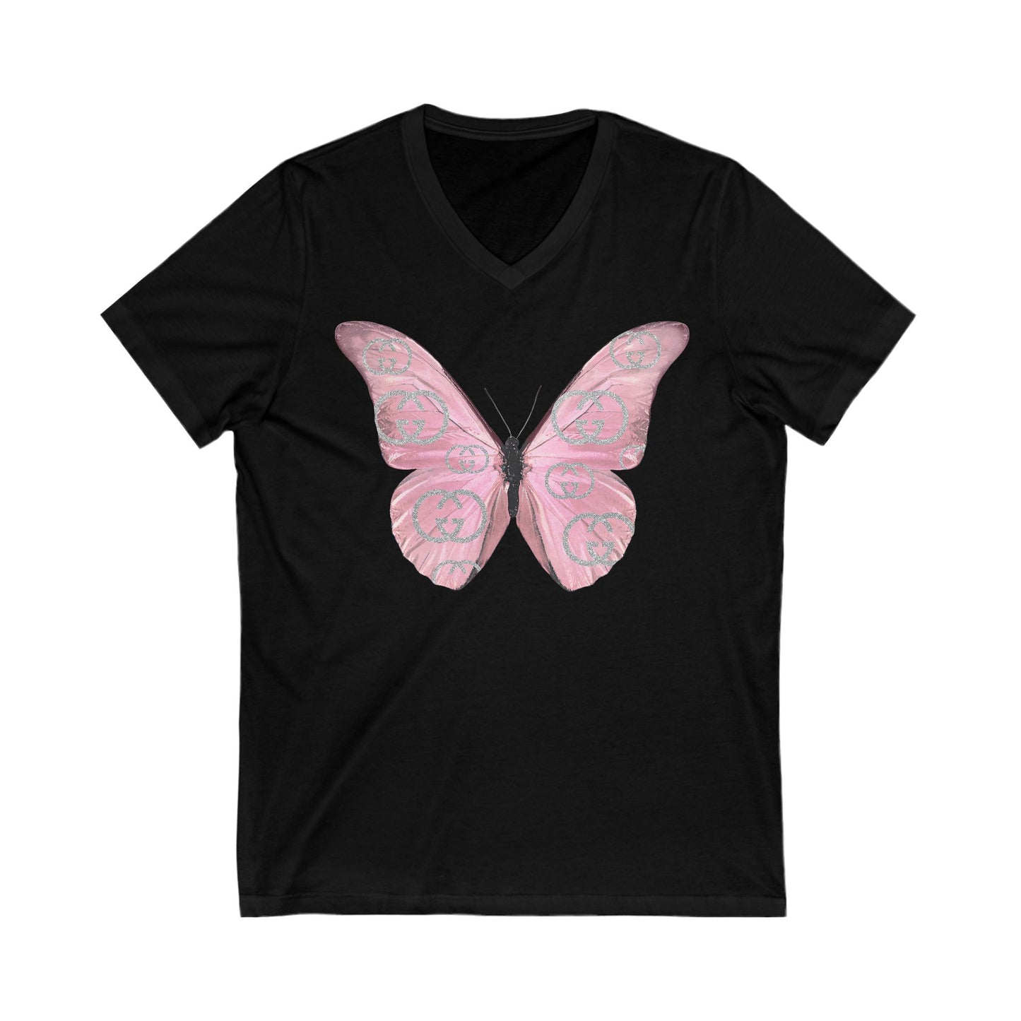 Designer Pink Butterfly I V-Neck Tee