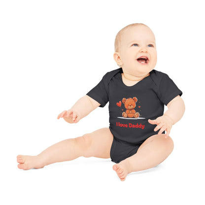 Beary Hand Heart I LOVE DADDY Baby Organic Onesie