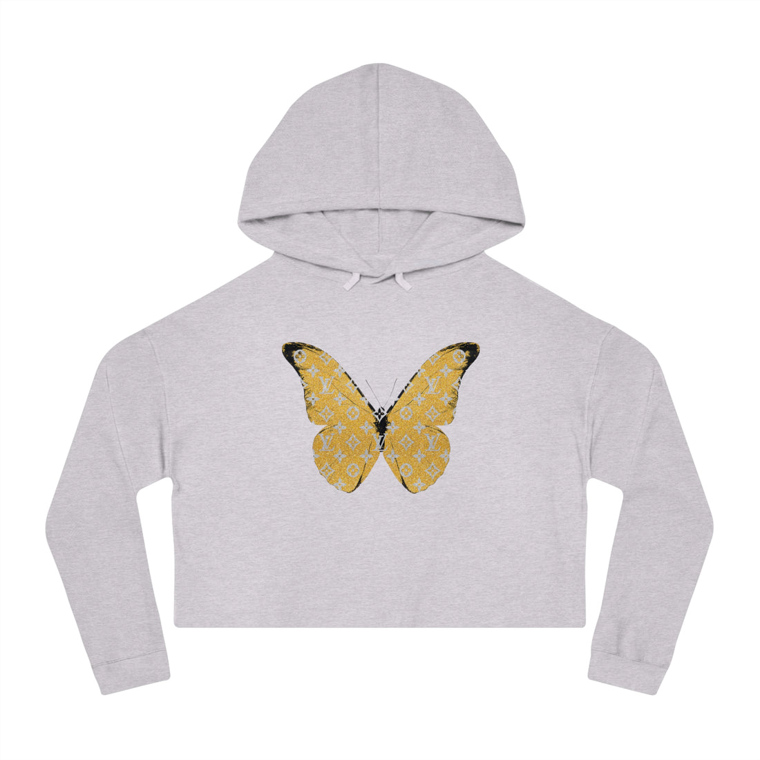 Designer Yellow Butterfly Cropped Hoodie