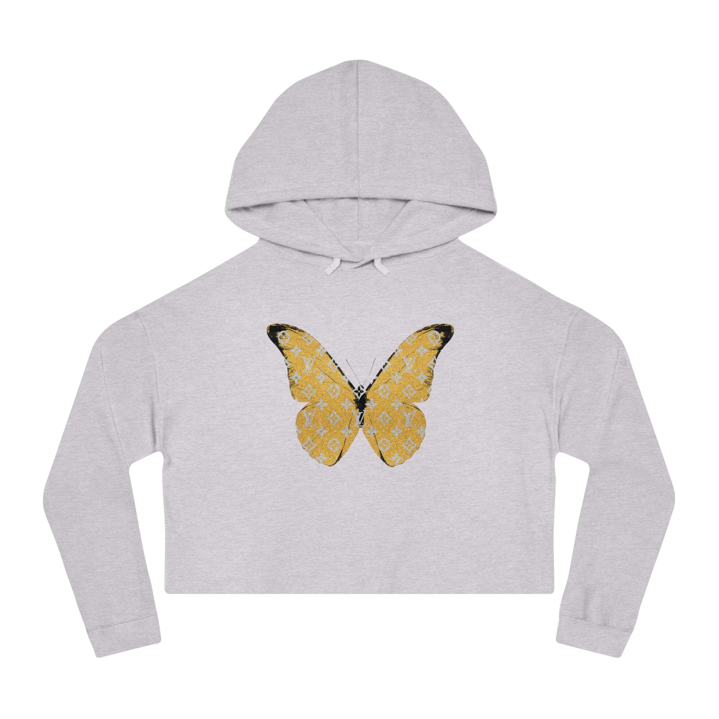 Designer Yellow Butterfly Cropped Hoodie