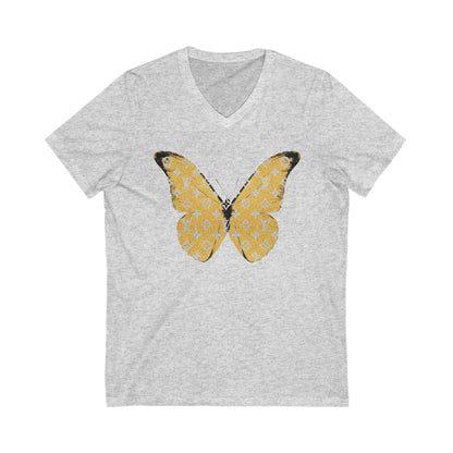 Designer Yellow Butterfly V-Neck Tee