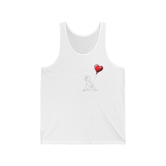 Guy the Stickman on a Rock with Red Balloon Unisex Jersey Tank