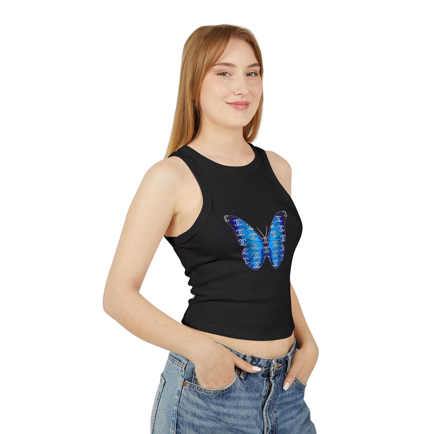 Designer Blue Butterfly Racer Tank