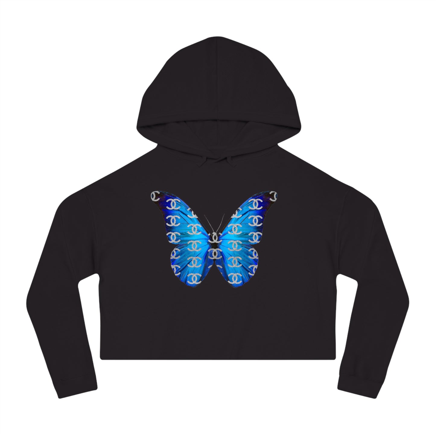 Designer Blue Butterfly Cropped Hoodie