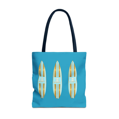 Designer Blue and Gold Surf Board Tote Bag