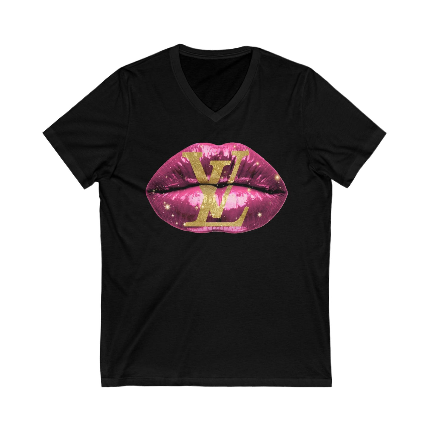 Designer Glam Pink Shimmer Lips II V-Neck Tee