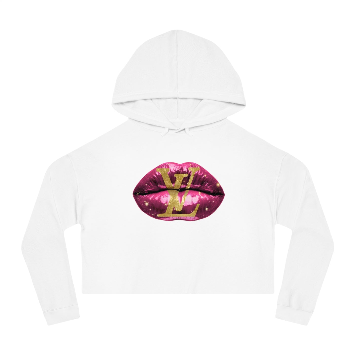 Designer Glam Pink Shimmer Lips II Cropped Hoodie