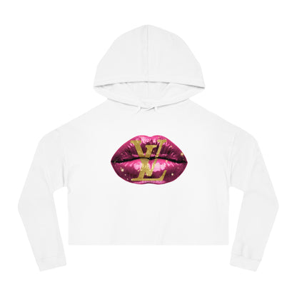 Designer Glam Pink Shimmer Lips II Cropped Hoodie