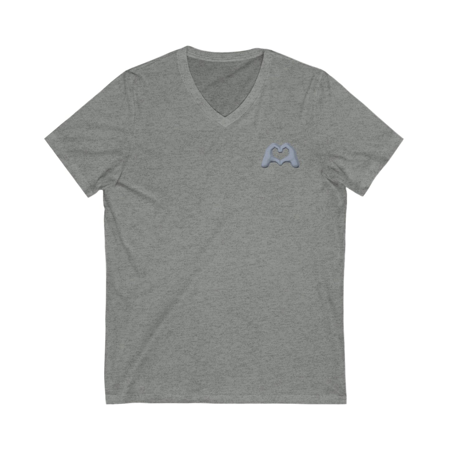 Gray Hand Heart Unisex Jersey Short Sleeve V-Neck Tee