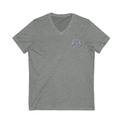 Gray Hand Heart Unisex Jersey Short Sleeve V-Neck Tee