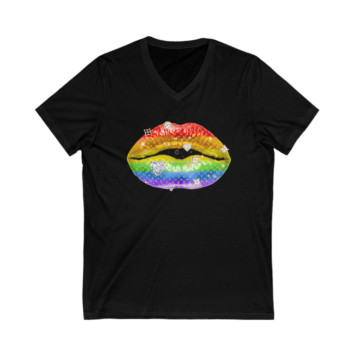 Designer Glam Rainbow Lips V-Neck Tee