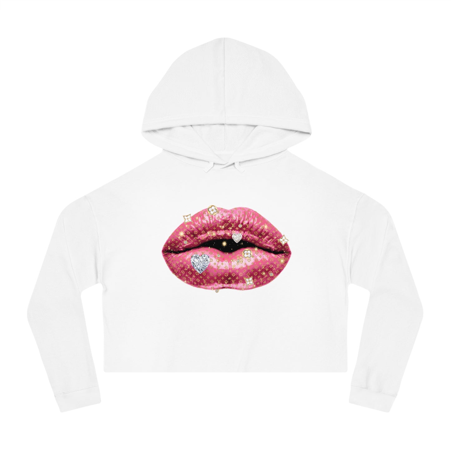 Designer Glam Pink Shimmer Lips I Cropped Hoodie