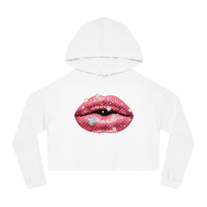 Designer Glam Pink Shimmer Lips I Cropped Hoodie