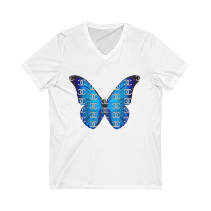 Designer Blue Butterfly V-Neck Tee