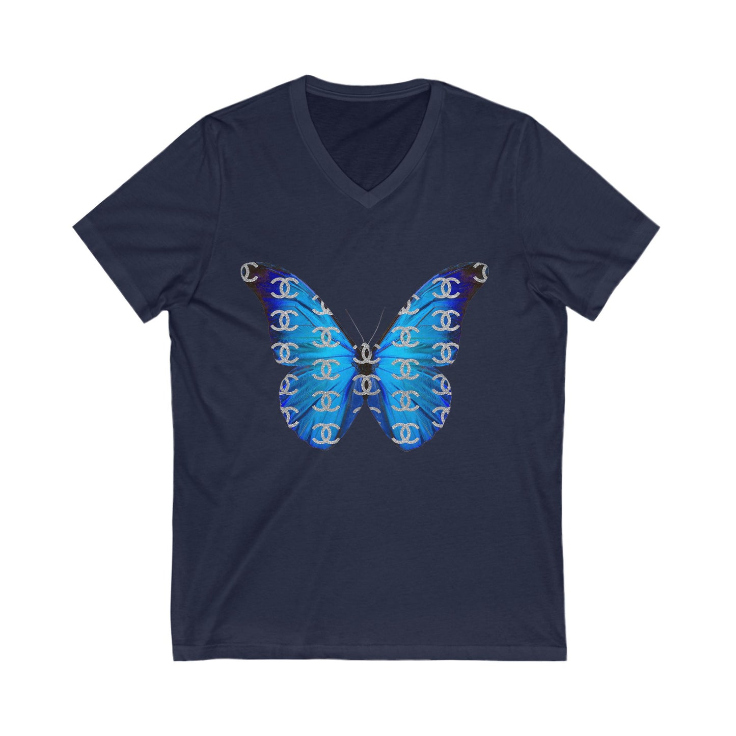 Designer Blue Butterfly V-Neck Tee