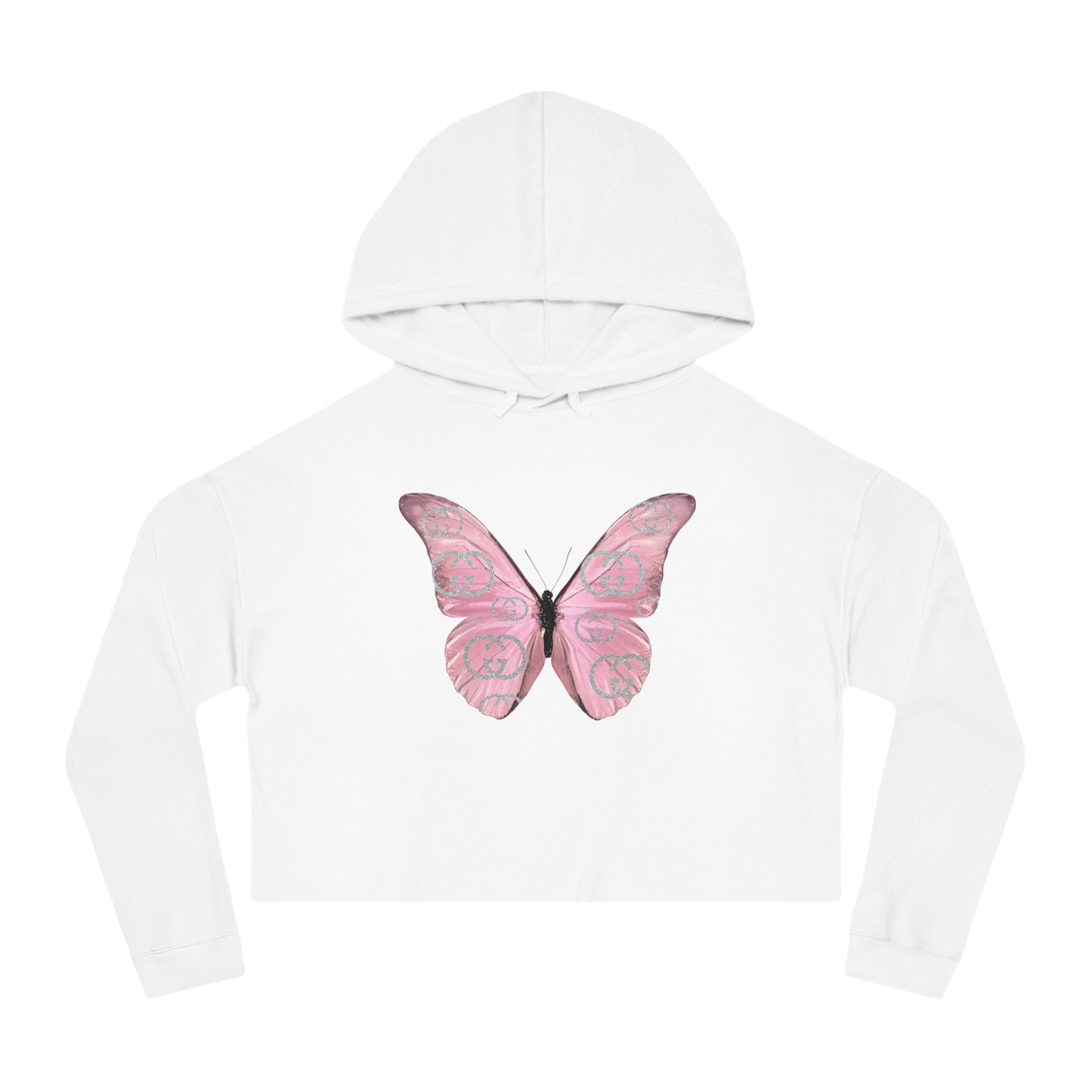 Designer Pink Butterfly I Cropped Hoodie