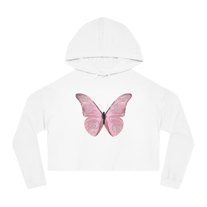 Designer Pink Butterfly I Cropped Hoodie