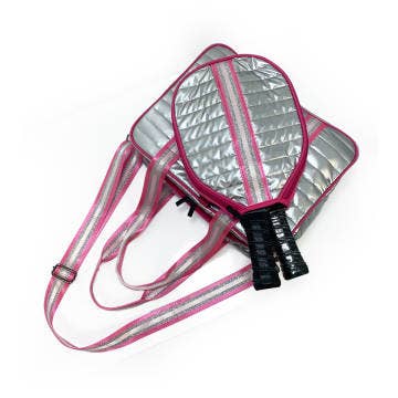 Puffer Style Pickleball Carry Bag Case Silver/Pink