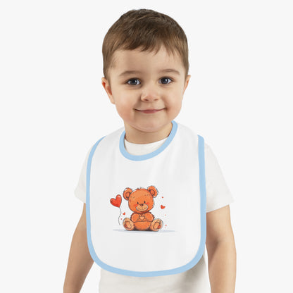 Beary Hand Heart Contrast Trim Jersey Bib