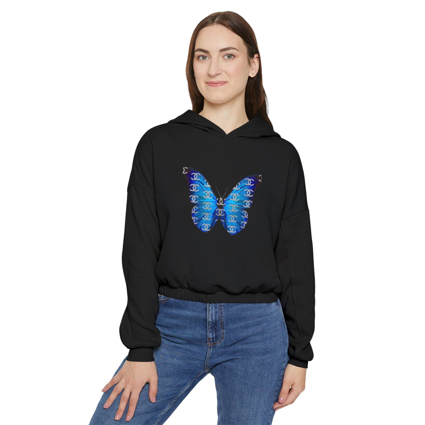 Designer Blue Butterfly Cinched Hoodie