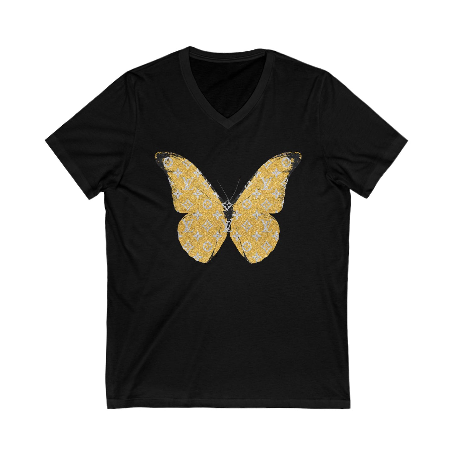 Designer Yellow Butterfly V-Neck Tee