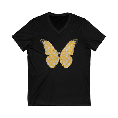 Designer Yellow Butterfly V-Neck Tee