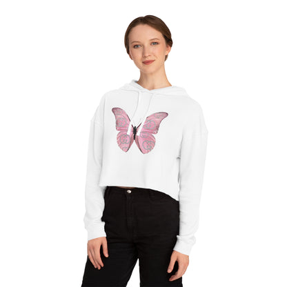 Designer Pink Butterfly I Cropped Hoodie