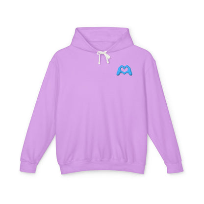 Pink Hand Heart Unisex Lightweight Hooded Sweatshirt