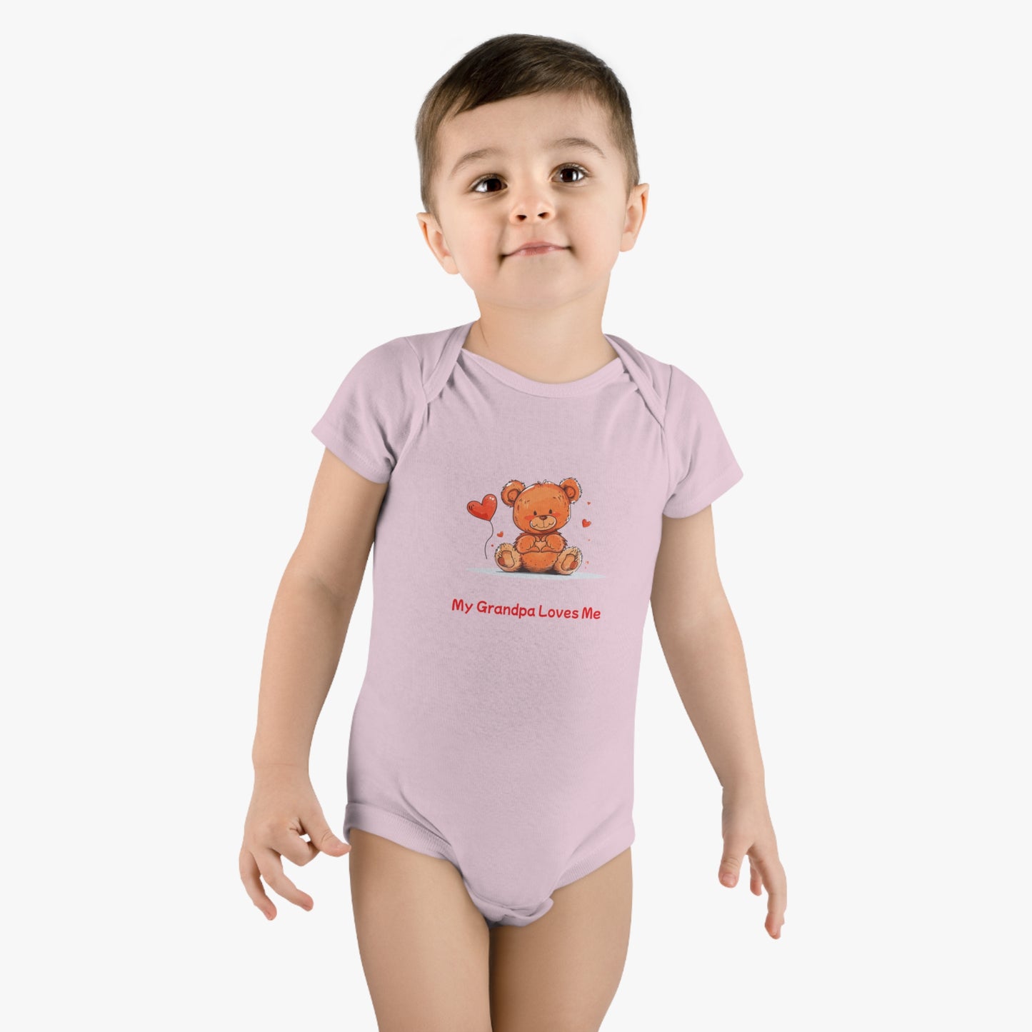 Beary Hand Heart MY GRANDPA LOVES ME Baby Onesie