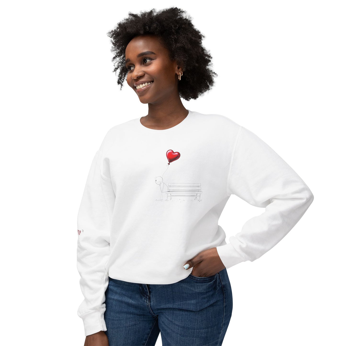 Guy the Stickman on a Bench with Red Balloon Crewneck Sweatshirt