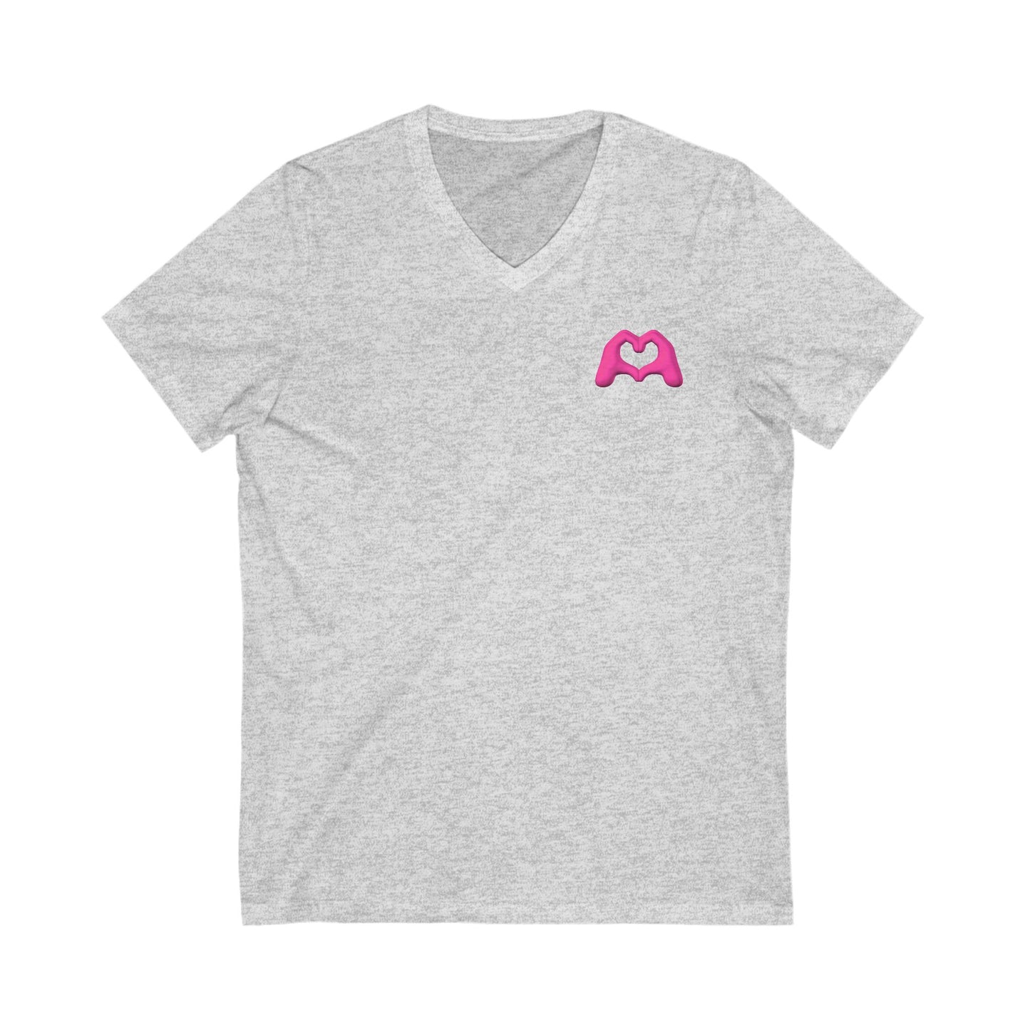 Pink Hand Heart Unisex Jersey Short Sleeve V-Neck Tee