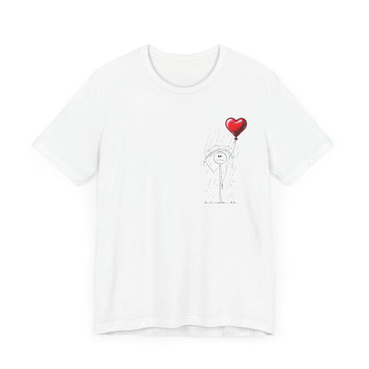 Guy the Stickman in the Rain with Red Balloon Unisex Jersey Short Sleeve Tee