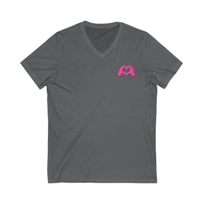 Pink Hand Heart Unisex Jersey Short Sleeve V-Neck Tee