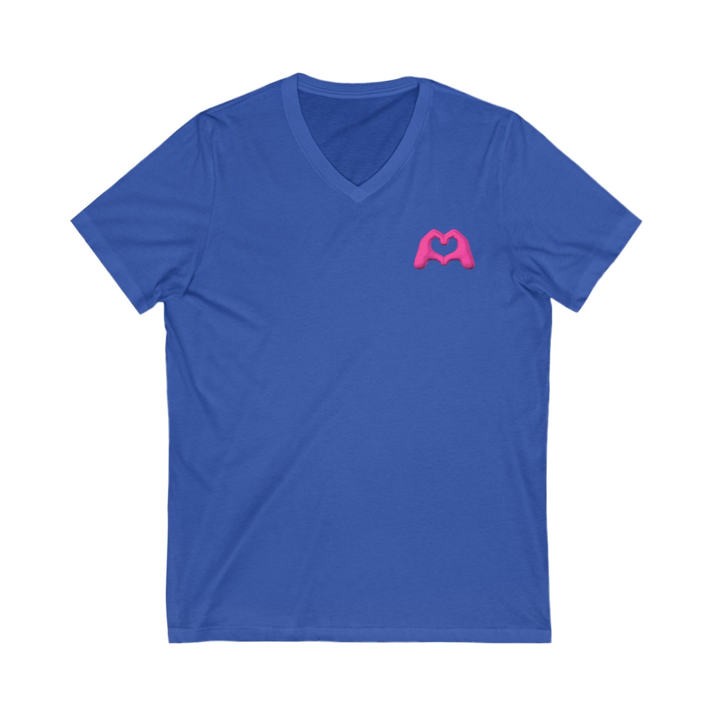 Pink Hand Heart Unisex Jersey Short Sleeve V-Neck Tee