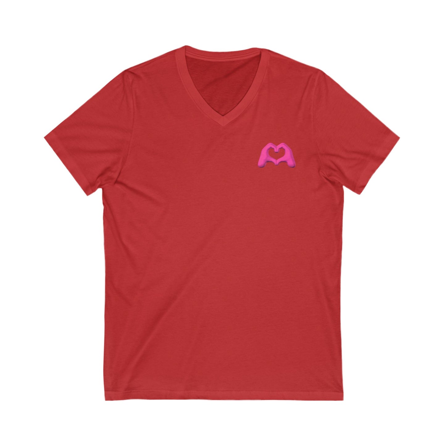 Pink Hand Heart Unisex Jersey Short Sleeve V-Neck Tee