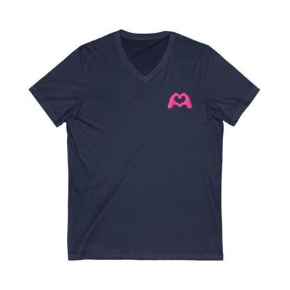 Pink Hand Heart Unisex Jersey Short Sleeve V-Neck Tee