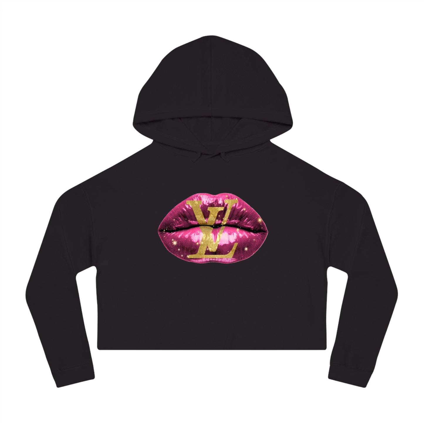 Designer Glam Pink Shimmer Lips II Cropped Hoodie