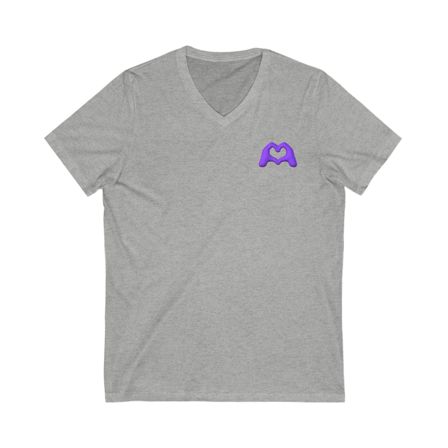 Purple Hand Heart Unisex Jersey Short Sleeve V-Neck Tee