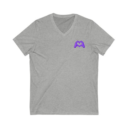 Purple Hand Heart Unisex Jersey Short Sleeve V-Neck Tee