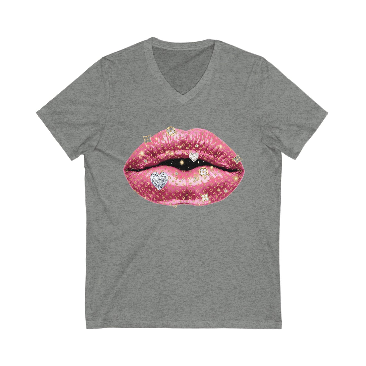 Designer Glam Pink Shimmer Lips I V-Neck Tee