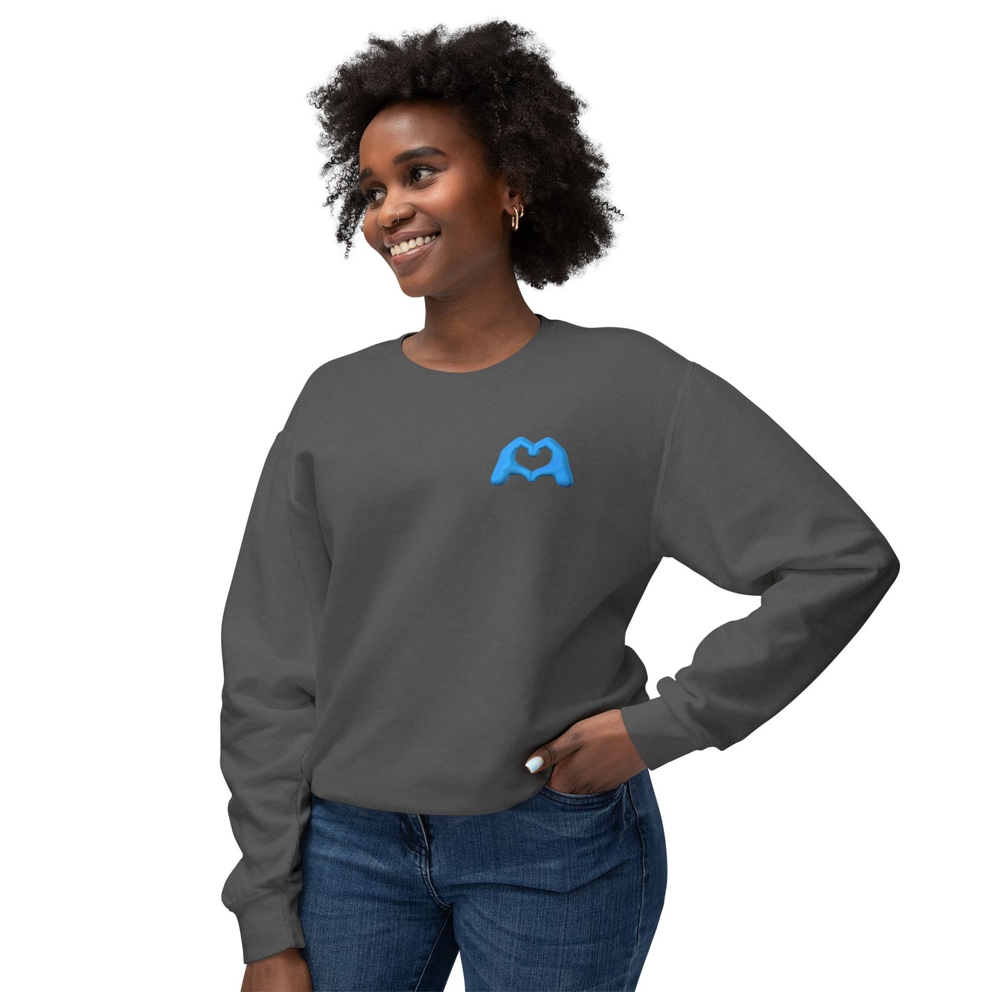 Blue Hand Heart Unisex Crewneck Sweatshirt