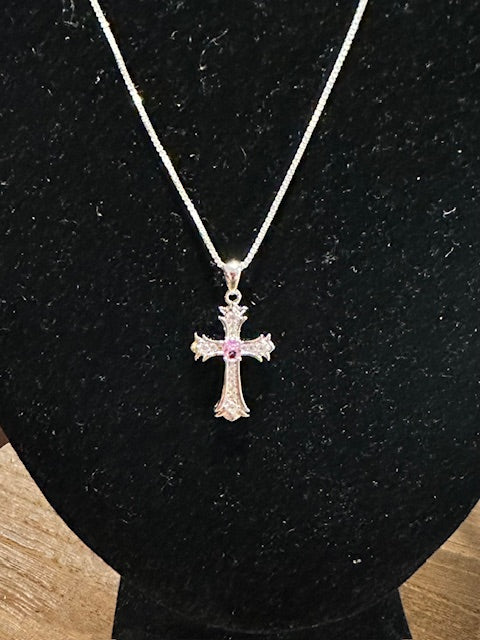 Gold Cross with Pink Stone